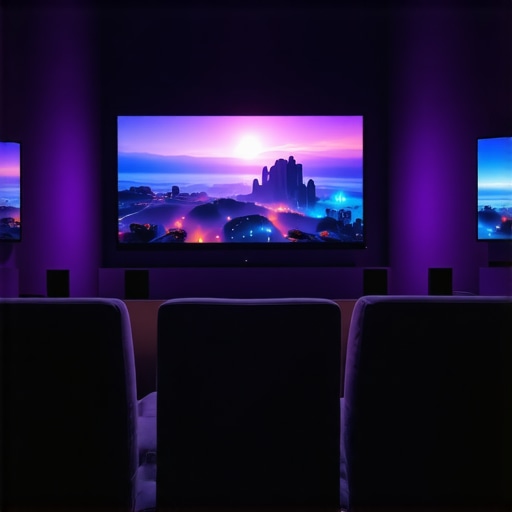Home theater setup with OLED and Mini LED TVs showcasing vivid images
