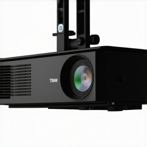 Motorized projector mount in action A sleek motorized projector mount being adjusted with a remote in a modern home theater