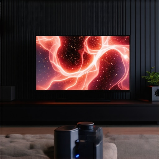 Modern living room with wall-mounted Mini LED TV and projector screen