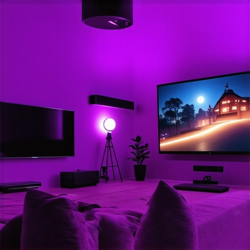 Elegant home theater with OLED TV and mini LED projector