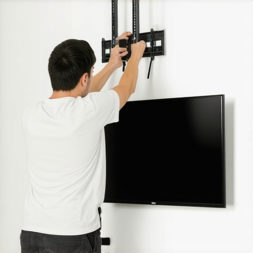 A person carefully attaching a sturdy wall mount to support a large OLED TV