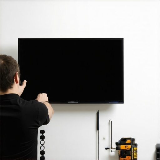 Close-up of wall reinforcement and mounting brackets for large TV installation