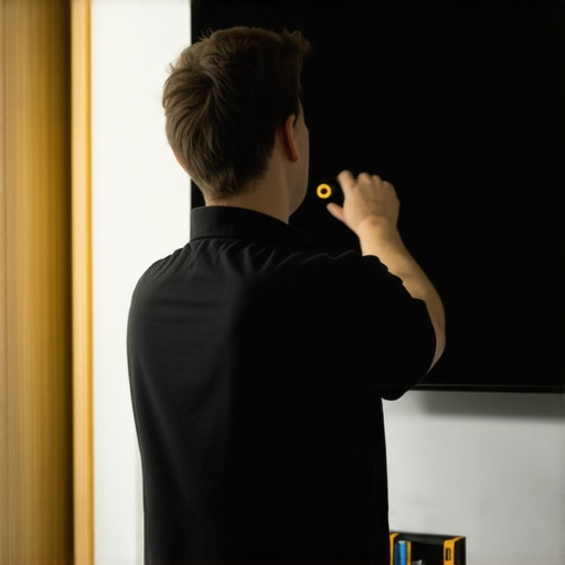 Secure Wall Mounting for Large OLED Screens Technician securely mounting a large OLED TV on a drywall with heavy-duty anchors and leveling tools.
