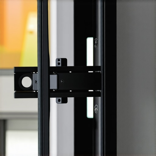 A detailed view of a wall-mounted TV with multi-stud support and anti-vibration features.