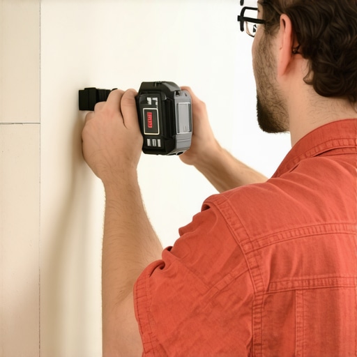 Engineer demonstrating stress testing of wall studs for mounting large TV.