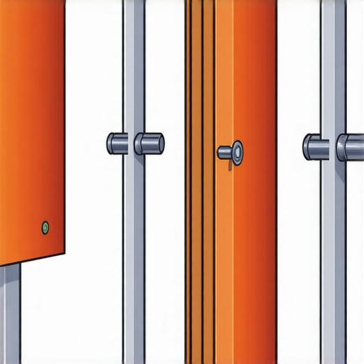 Illustration of a wall-mounted large TV with steel bolts and tensioning supports