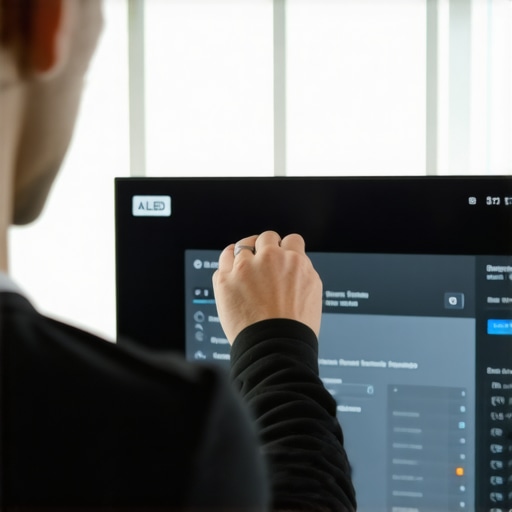 Adjusting OLED Local Dimming Settings Person changes local dimming settings on an OLED TV for improved dark scene performance.