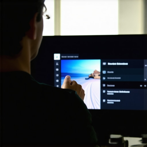 Person customizing brightness and auto-dimming settings on an OLED TV.