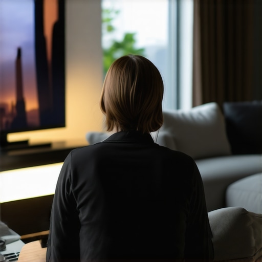 Person adjusting calibration tool on OLED television in living room