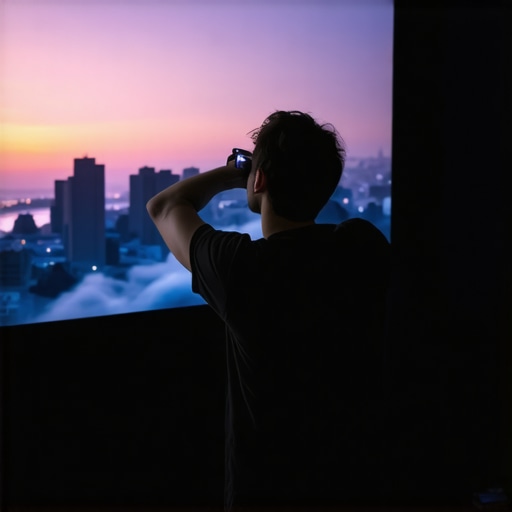 Calibrating a Home Theater Display Person adjusting color and contrast settings on a 4K TV using calibration tools in a dark room.