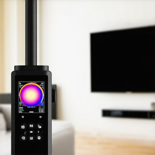 A person using a colorimeter to calibrate a wall-mounted OLED TV