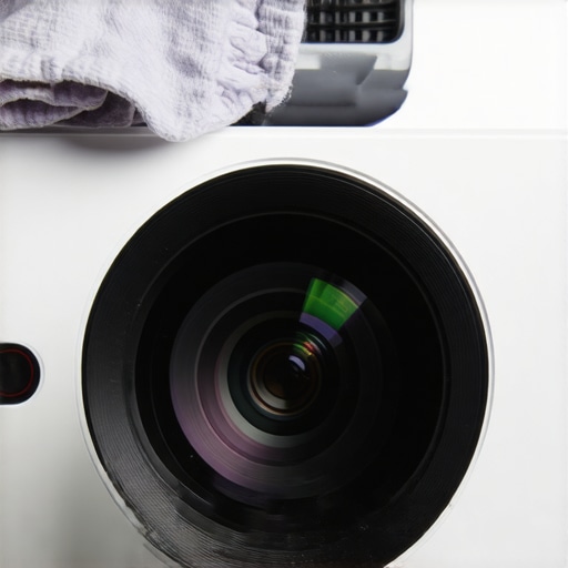 Cleaning a Projector Lens to Improve Color Accuracy Person cleaning projector lens with microfiber cloth to fix color issues.