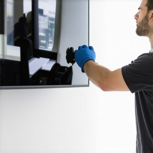 Technician securely mounting OLED TV into wall stud with proper hardware for safety and stability
