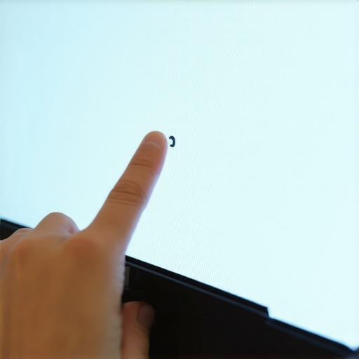 Person pressing a corner of an OLED TV screen to fix a stuck pixel.