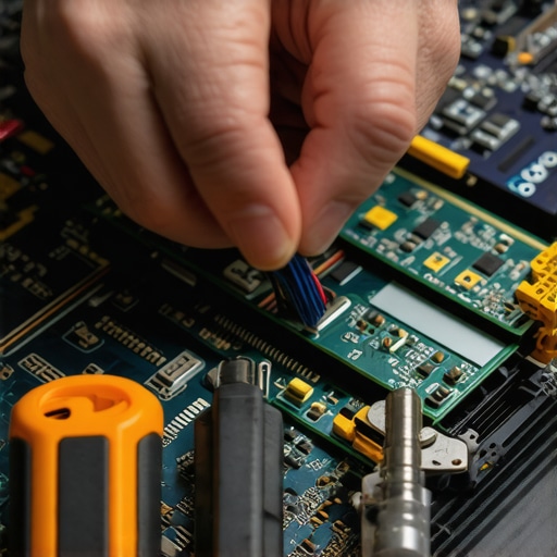 Person checking HDMI cables inside an OLED TV to troubleshoot static lines