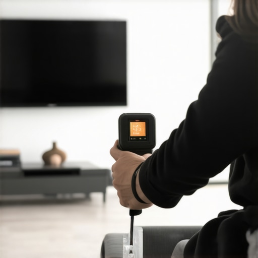 Person using laser level to ensure a perfectly straight wall mount for a TV