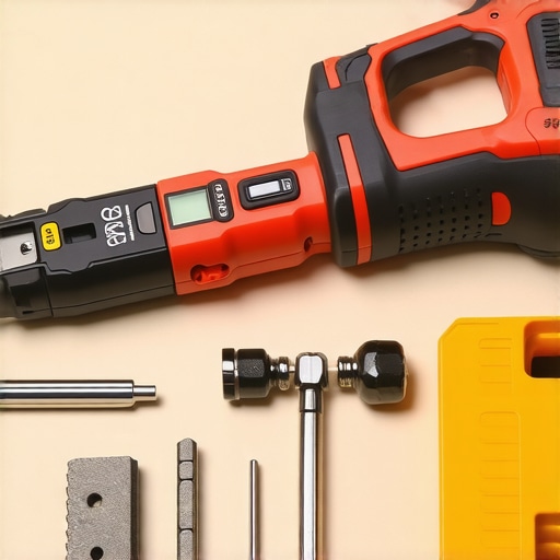 Technician adjusting a wall mount with a torque wrench and laser level in a modern home theater setup.