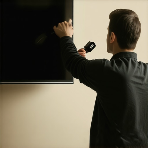 Person installing a TV on a wall using stud finder and heavy-duty anchors.
