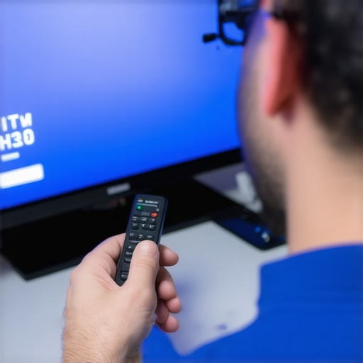 Technician checking infrared and Bluetooth signals from a TV remote.