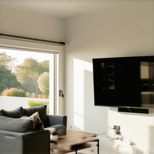 Diagram showing how furniture and window treatments are arranged to prevent sunlight reflection on a TV