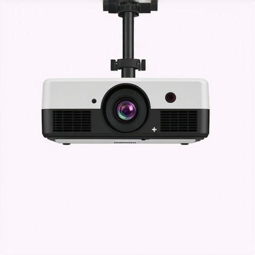 Ceiling-mounted projector with rubber dampening pads and tight screws