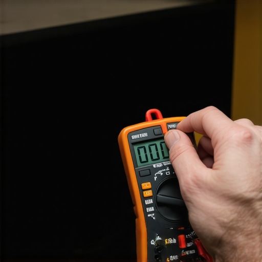 Testing Display Power with Multimeter Person checking TV power supply with a multimeter for maintenance