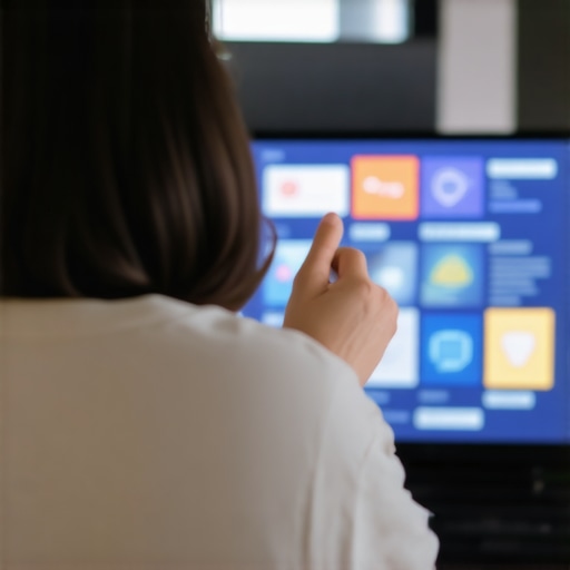 Person fine-tuning display brightness settings on a mini LED TV.