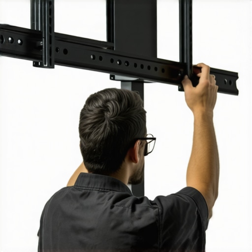 Adjusting Wall Mount for OLED TV Tilt Technician tightening bolts on a wall mount to improve tilt range of an OLED TV