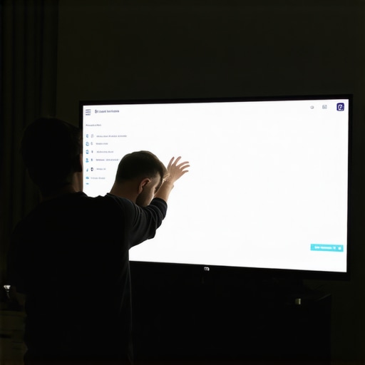 Person fine-tuning TV picture settings in a dimly lit room to improve color accuracy at different angles
