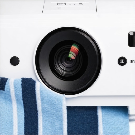 Person cleaning a projector lens with a microfiber cloth to remove dust and smudges.
