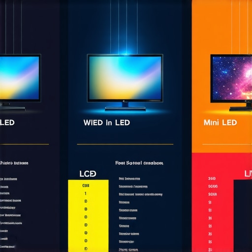 Infographic showing differences between OLED, mini LED, and traditional LCD displays