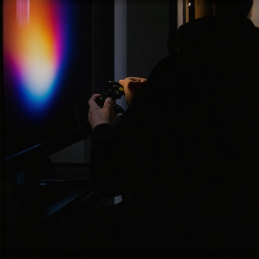 Technician using calibration tools on an OLED TV for optimal picture quality.