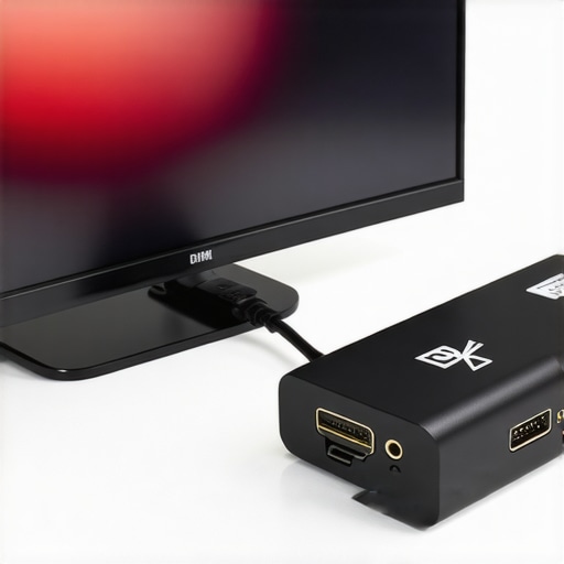 HDMI Connection for 8K Testing A high-speed HDMI cable plugged into an 8K television with testing device