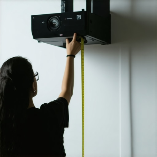 Person using a tape measure to find eye level for optimal projector placement
