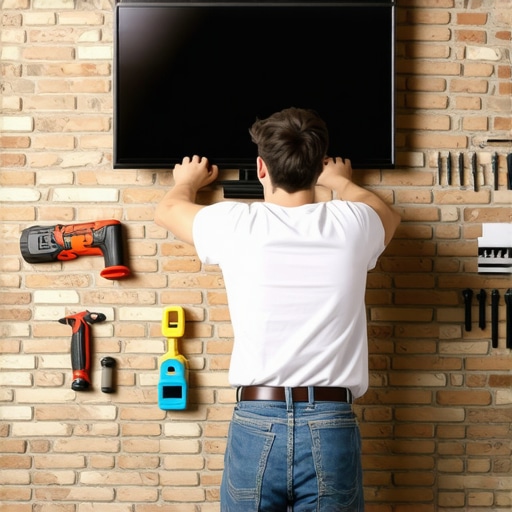 Proper Wall Mount Installation on Brick Surface Person using masonry anchors and shims to secure a TV mount on a brick wall