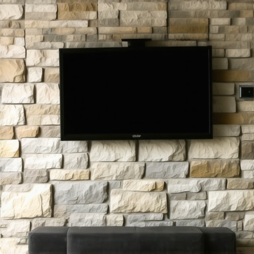Close-up of masonry anchors and tools used for mounting TV on stone wall