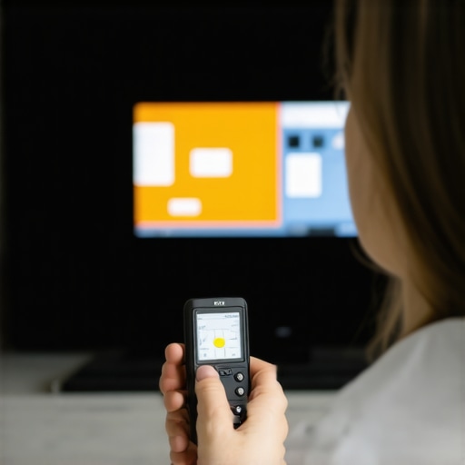 Person calibrating a TV with a colorimeter device for optimal picture quality
