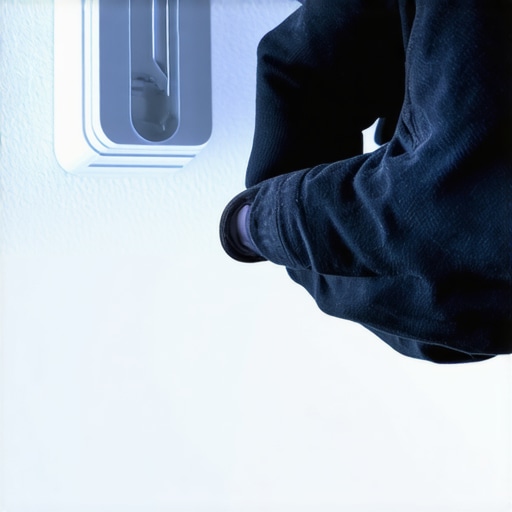 Using a Laser Level for Precise Projector Mounting A person's hand holding a laser level aimed at a ceiling-mounted projector for accurate alignment.