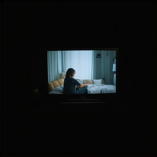 Person tweaking contrast settings on a modern TV in a dimly lit room