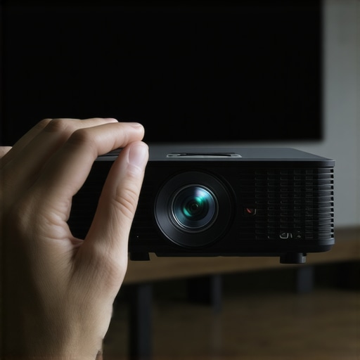 Person fine-tuning projector lens to match screen size