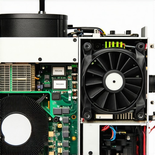 Inside view of a projector with visible fans and circuit boards for cleaning and adjustment