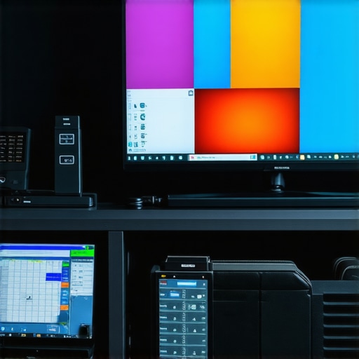 Expert calibration tools for OLED maintenance Person using calibration tools on an OLED display in a dark room.