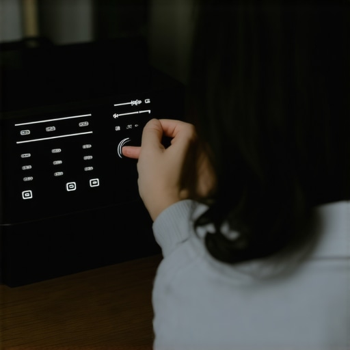 Person tweaking audio delay settings on a projector menu