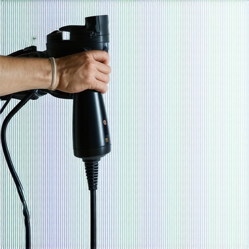 Person using a hairdryer to smooth out curled projector screen edges.