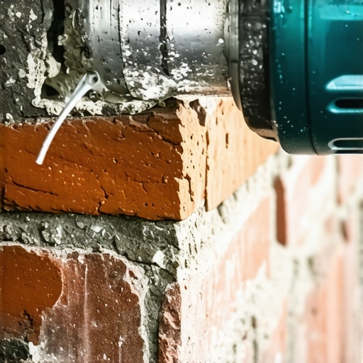 Person drilling into brick wall with masonry drill to install TV mount