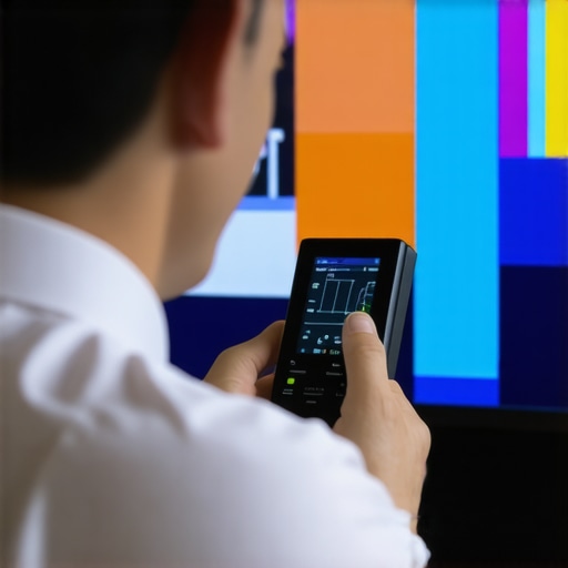 Technician calibrating an OLED TV with specialized tools for optimal color accuracy.