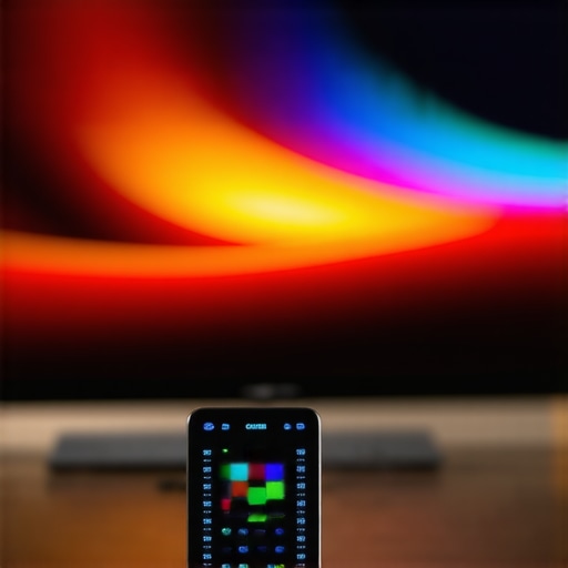Professional Display Calibration in Action A person calibrates a home OLED TV using software and a colorimeter device.