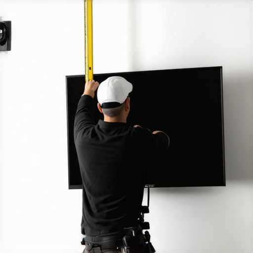 Person mounting TV on drywall with toggle bolts and level