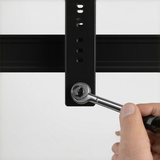 Adjusting TV Mount Pivot Tension Close-up of professional adjustment of a TV mount pivot joint with lubricant application.