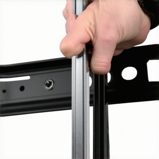 Adjusting the tension bolt on a TV mount Technician tightening the tilt mechanism on a wall mount using an Allen key.